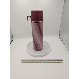 Vintage Thermos Vacuum Bottle Purple Pink Mosaic Tile Pattern Flask with Cup Lid